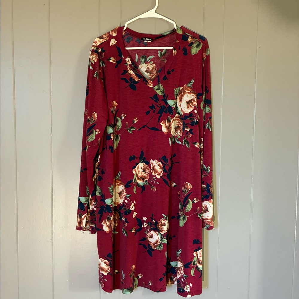 HEIMISH USA Burgundy Floral Long Sleeve Dress